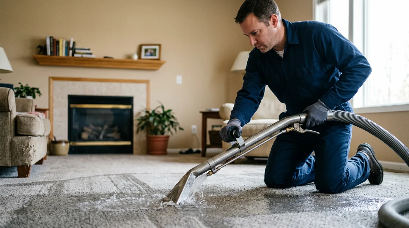 Water damage restoration technician working near Chapin, IL